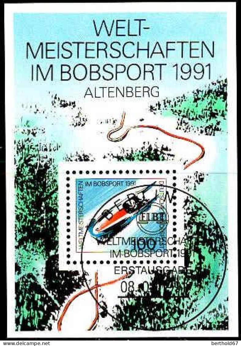 RFA Bloc Obl Yv:22 Mi:23 Welt-Meisterschaft Im Bobsport 1991 Altenberg (TB Cachet à Date) Erstagsausgabe - 1991-2000
