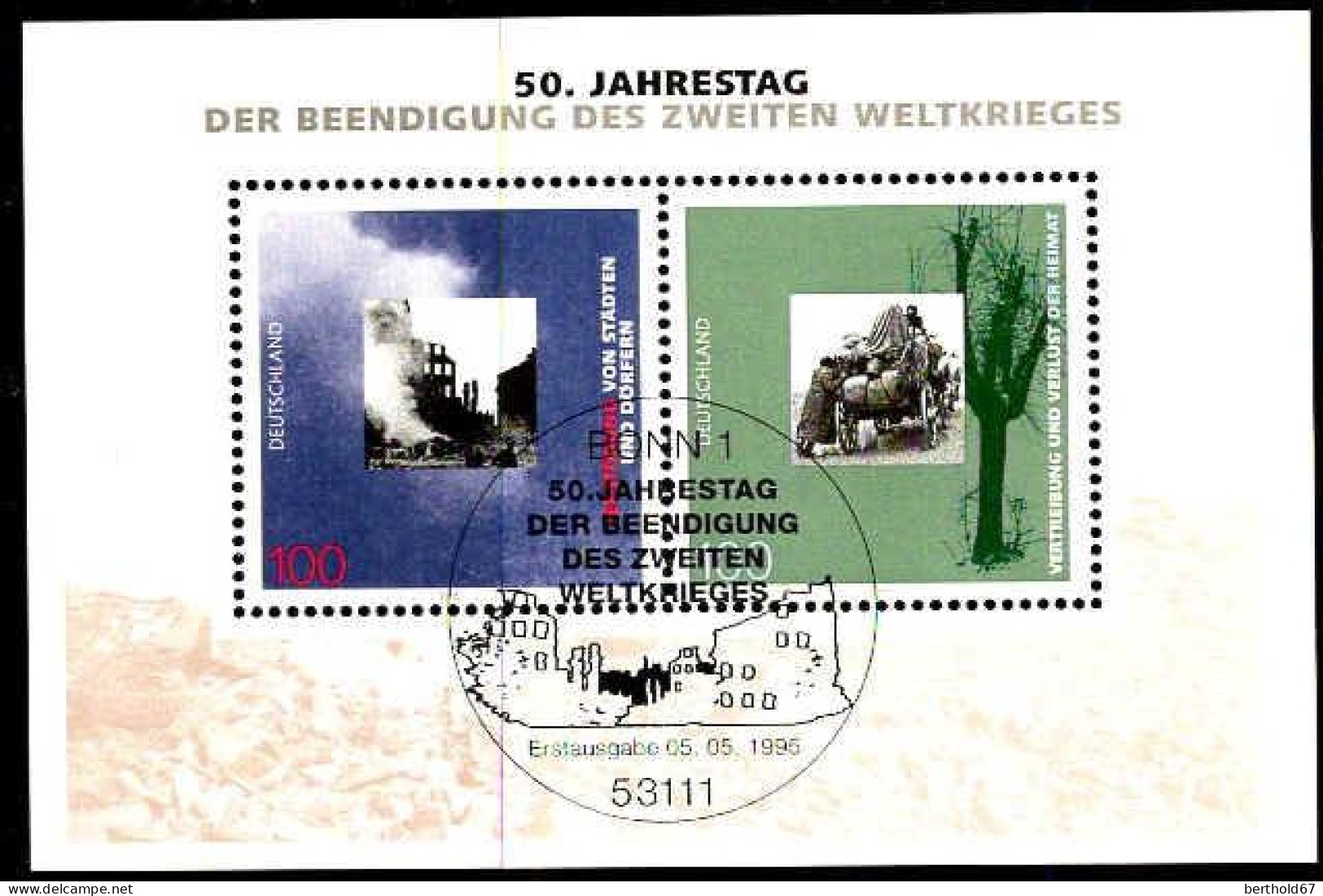 RFA Bloc Obl Yv:30 Mi:31 Beendigung Des Zweiten Weltkrieges (Fdc) Bonn 05-05-1995 - 1991-2000