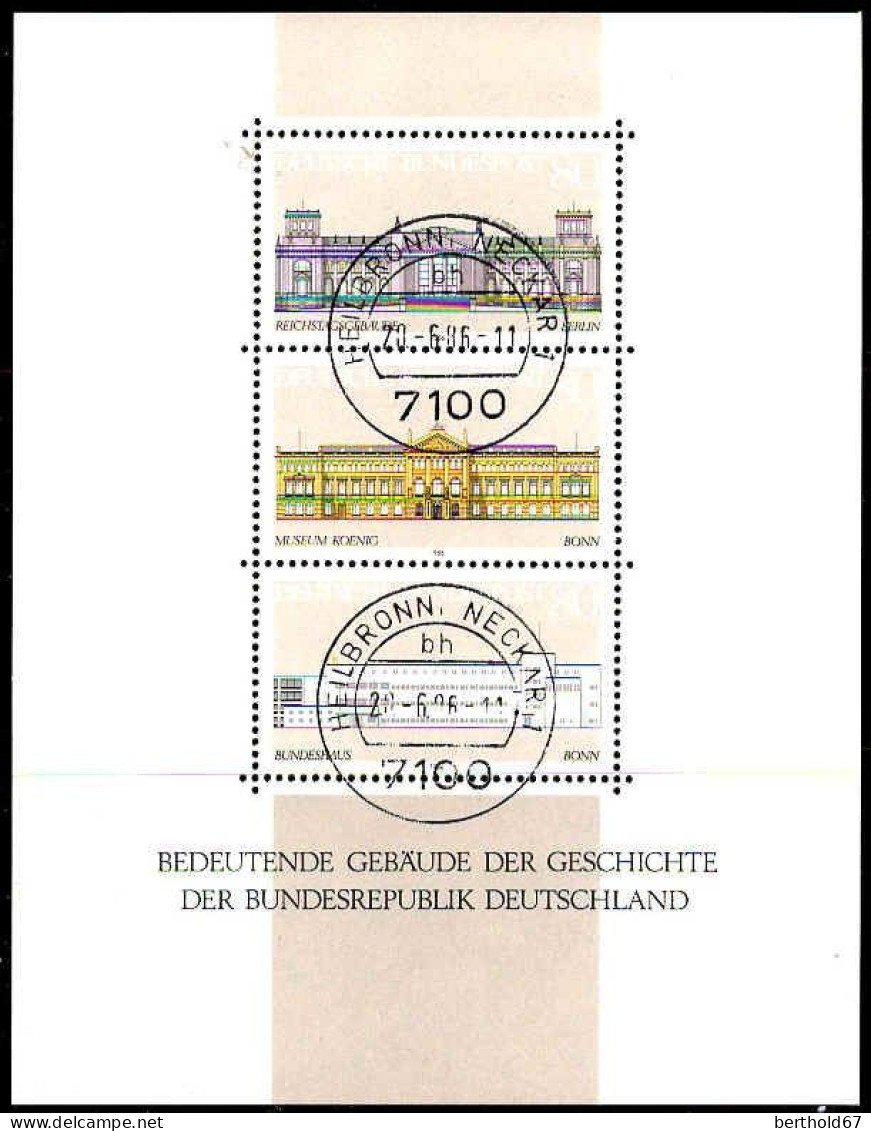 RFA Bloc Obl Yv:19 Mi:20 Bedeutende Gebäude Der Geschichte Der BRD (TB Cachet à Date) Heilbronn 20-6-86 - 1981-1990