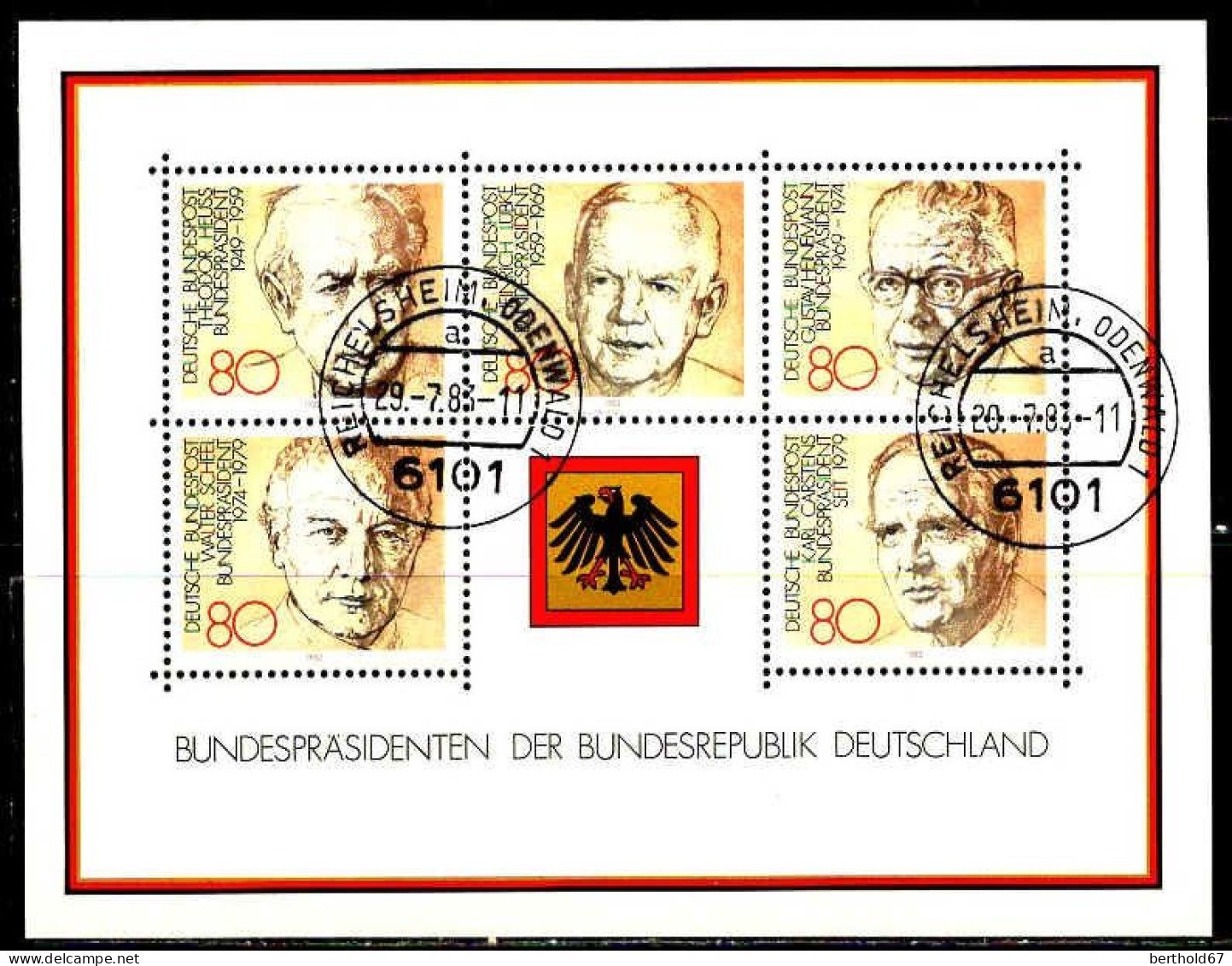 RFA Bloc Obl Yv:17 Mi:18 Bundespräsidenten Der BRD Reichelsheim 29-7-83 (TB Cachet à Date) - 1981-1990