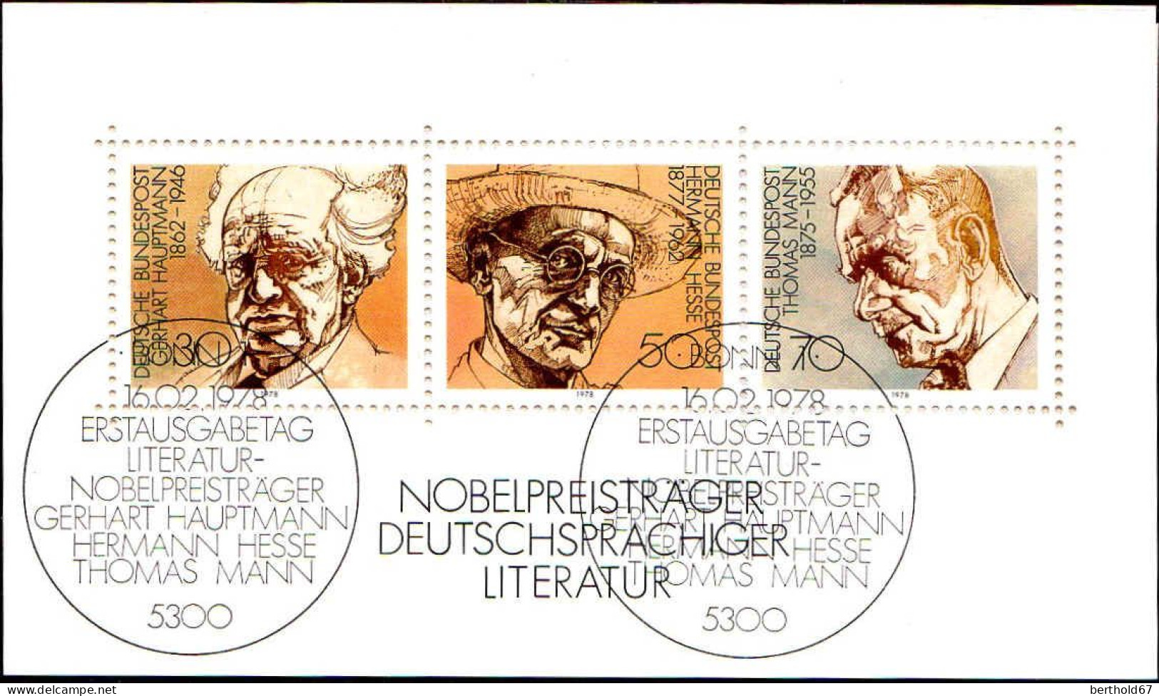 RFA Bloc Obl Yv:15 Mi:16 Nobelpreisträger Deutschsprachiger Literatur (F.day) Bonn 16-02-1978 - 1959-1980