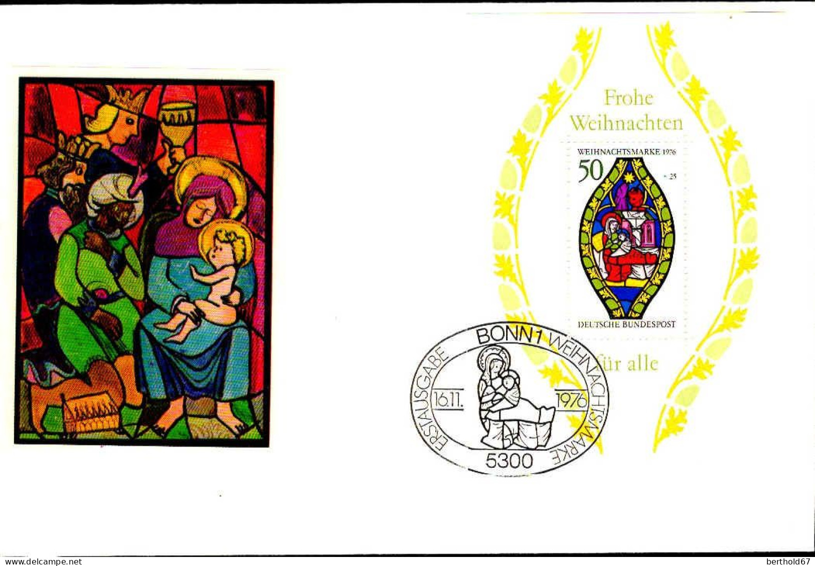 RFA Bloc Obl Yv:12 Mi:13 Frohe Weinachten Für Alle (TB Cachet à Date) Fdc Bonn 16-11-76 - 1959-1980