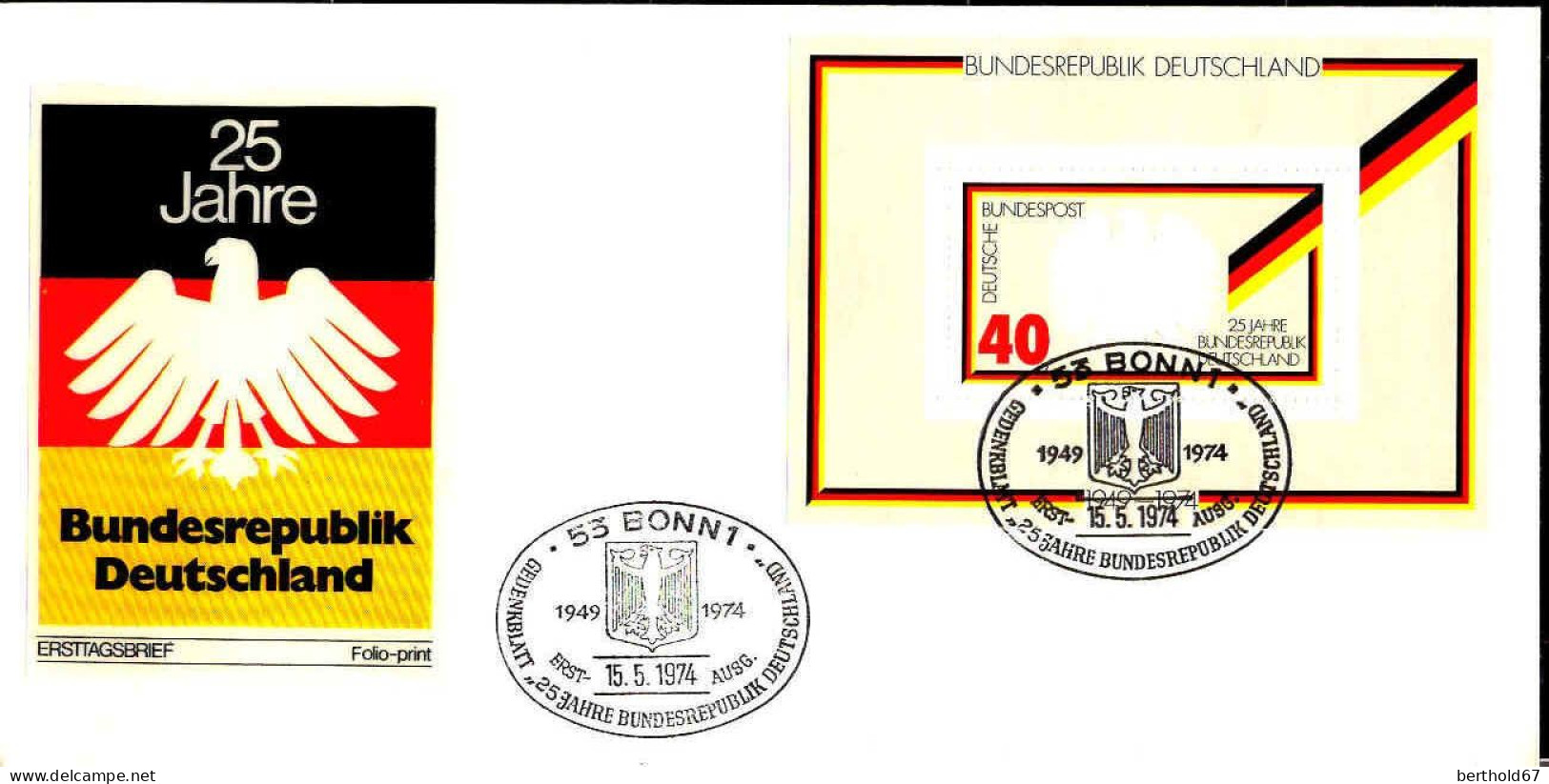 RFA Bloc Obl Yv: 9 Mi:10 25 Jahre Bundesrepublik Deutschland (TB Cachet à Date) Fdc Bonn 15-5-74 - 1959-1980