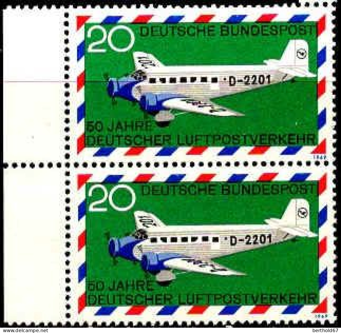 RFA Avion N** Yv:1 Mi:576 Deutscher Luftpostverkehr Junkers Ju52 Bord De Feuille Paire - Unused Stamps