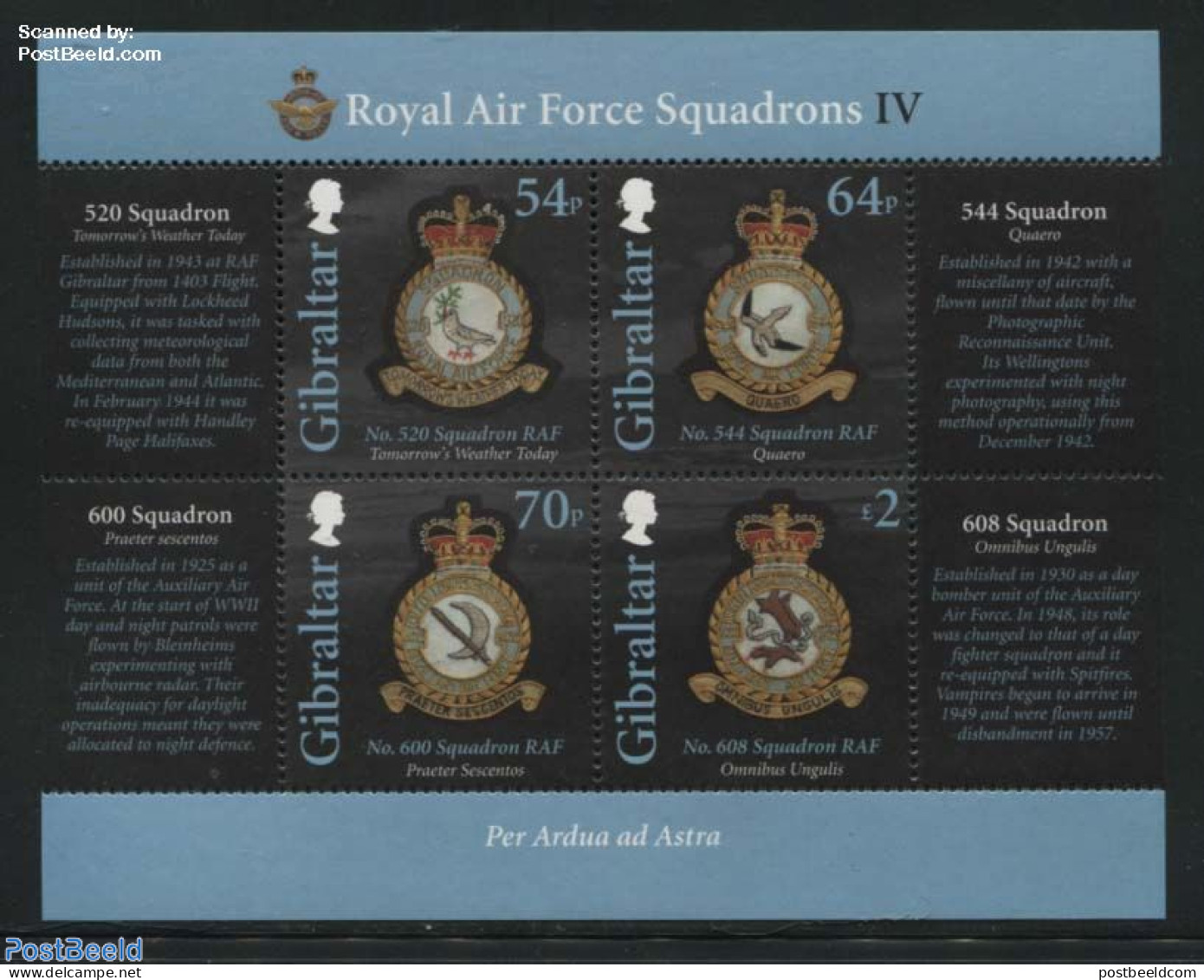 Gibraltar 2015 Royal Air Force Squadrons IV S/s, Mint NH, History - Nature - Coat Of Arms - Birds - Gibraltar