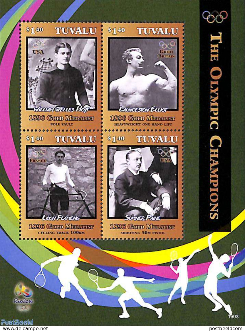 Tuvalu 2016 Olympic Champions 4v M/s, Mint NH, Sport - Athletics - Cycling - Olympic Games - Shooting Sports - Tennis .. - Athlétisme