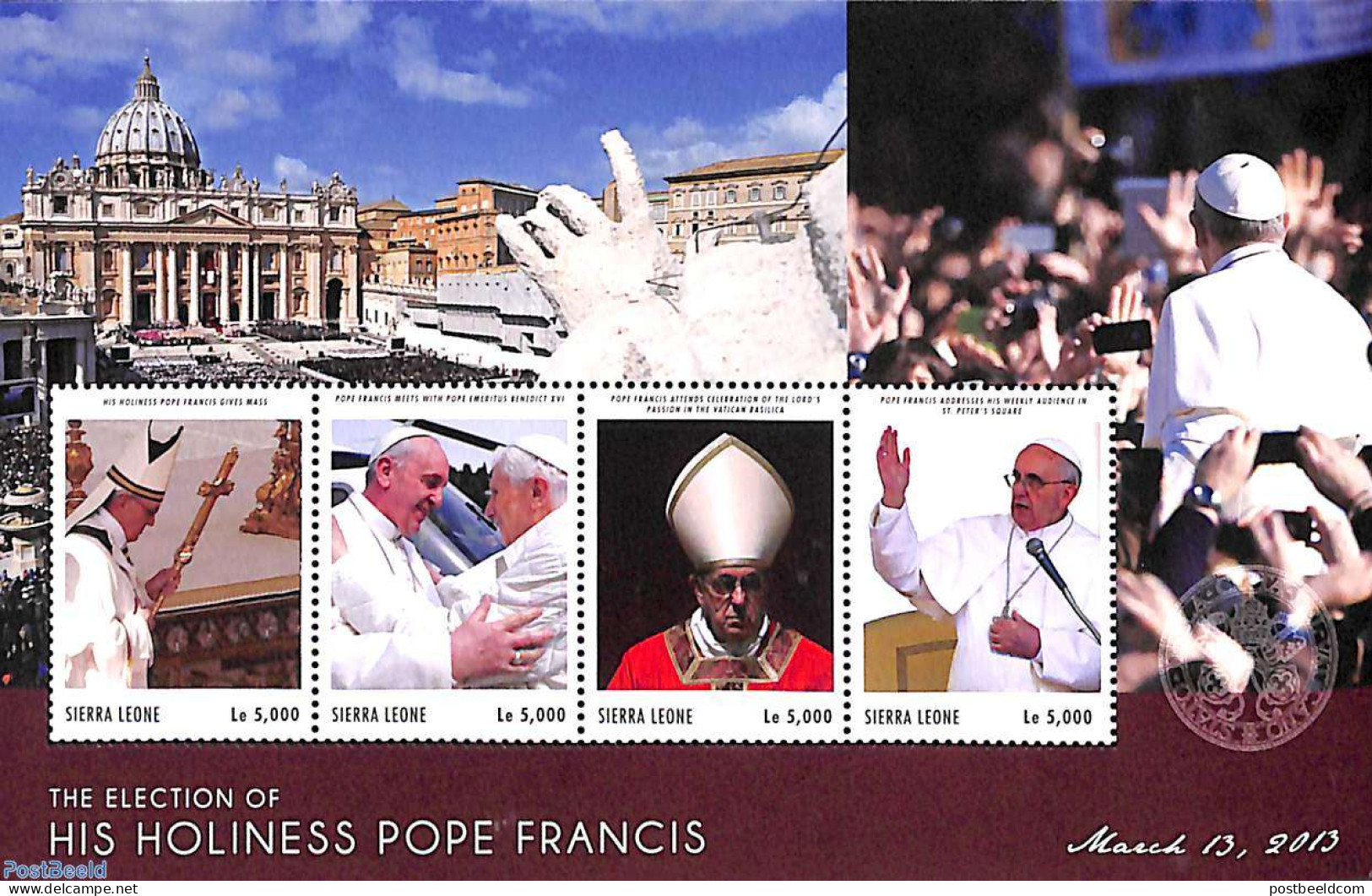 Sierra Leone 2013 Pope Francis 4v M/s, Mint NH, Religion - Pope - Religion - Papes