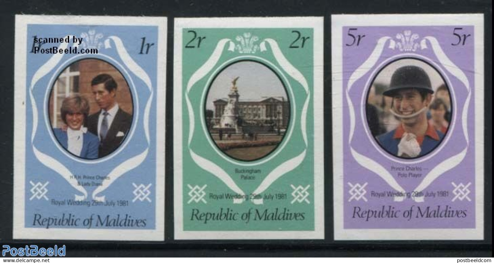 Maldives 1981 Charles & Diana Wedding 3v, Imperforated, Mint NH, Kings & Queens (Royalty) - Familles Royales