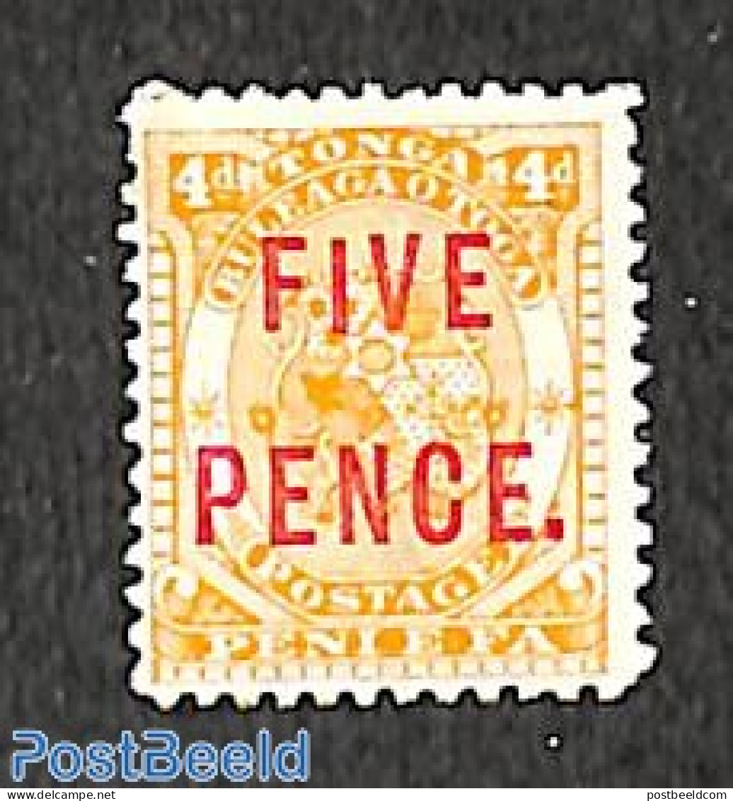 Tonga 1893 FIVE PENCE On 4d, Stamp Out Of Set, Unused (hinged), History - Coat Of Arms - Autres & Non Classés