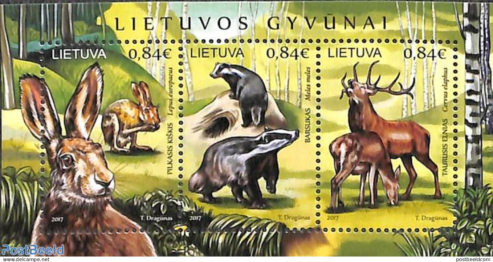 Lithuania 2017 Animals S/s, Mint NH, Nature - Animals (others & Mixed) - Deer - Rabbits / Hares - Lituanie