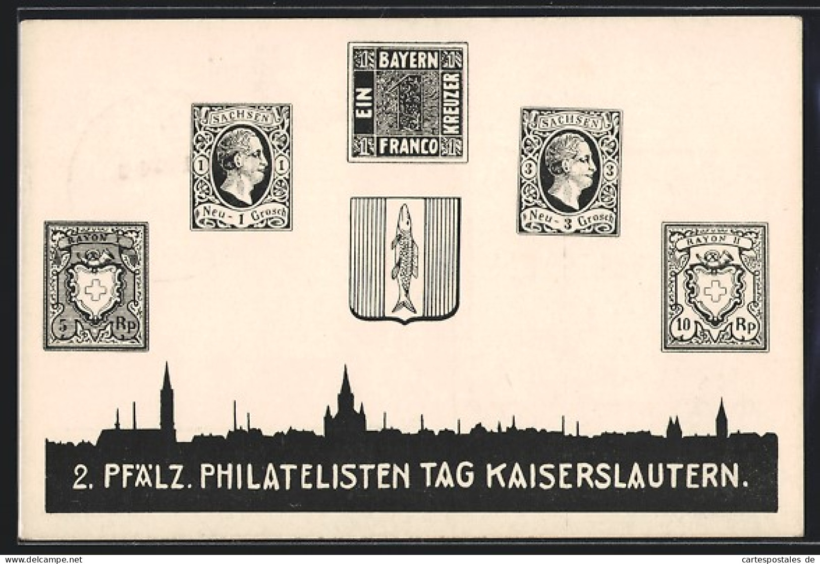 AK Kaiserslautern, 2. Pfälz. Philatelisten Tag  - Timbres (représentations)