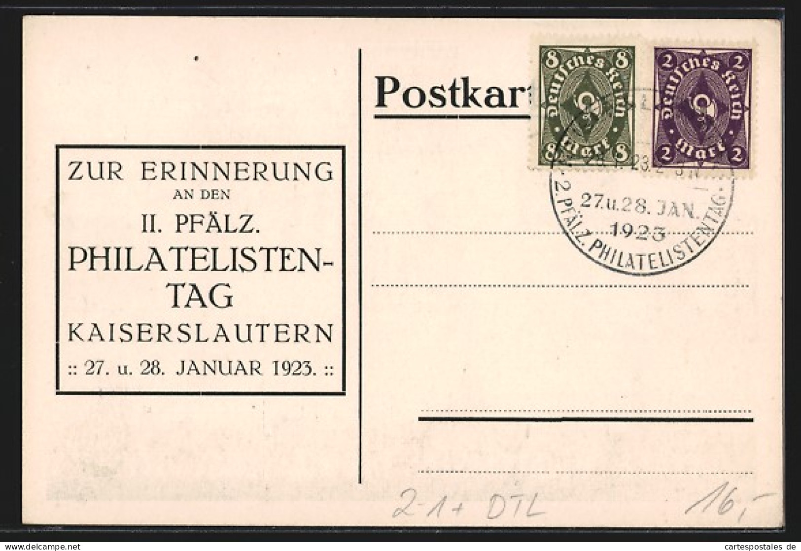 AK Kaiserslautern, 2. Pfälz. Philatelisten Tag  - Briefmarken (Abbildungen)
