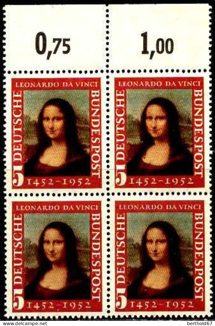 RFA Poste N** Yv:  34 Mi:148 Leonardo Da Vinci La Joconde Bord De Feuille Bloc De 4 - Unused Stamps
