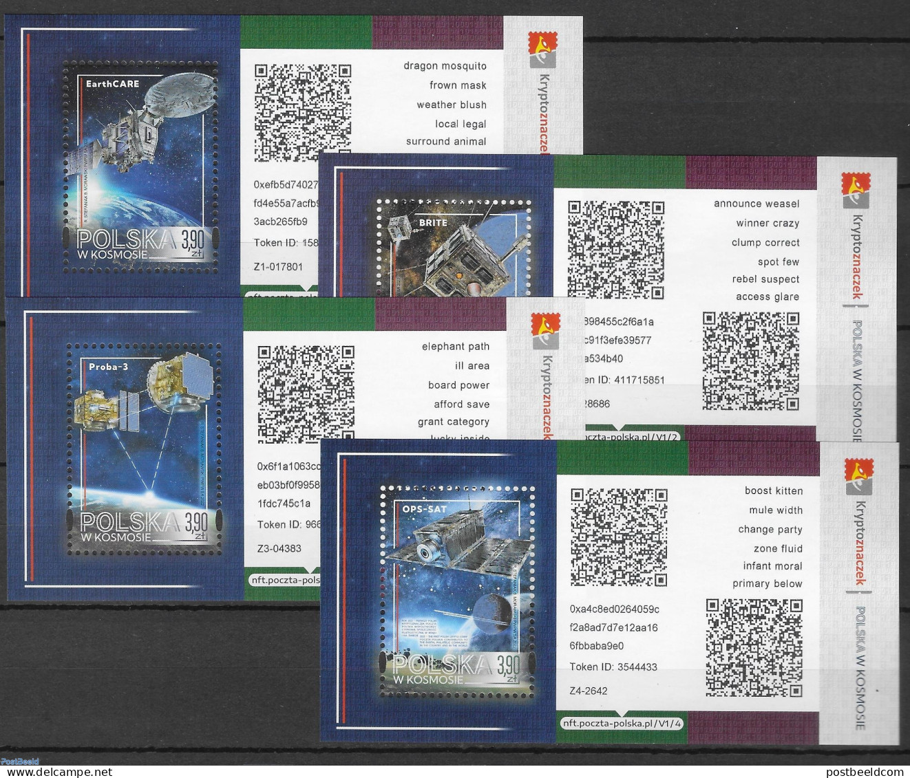Poland 2023 Complete Set Of 4 Crypto Stamps = 4 M/s, Mint NH, Transport - Various - Space Exploration - Crypto Stamps - Nuovi
