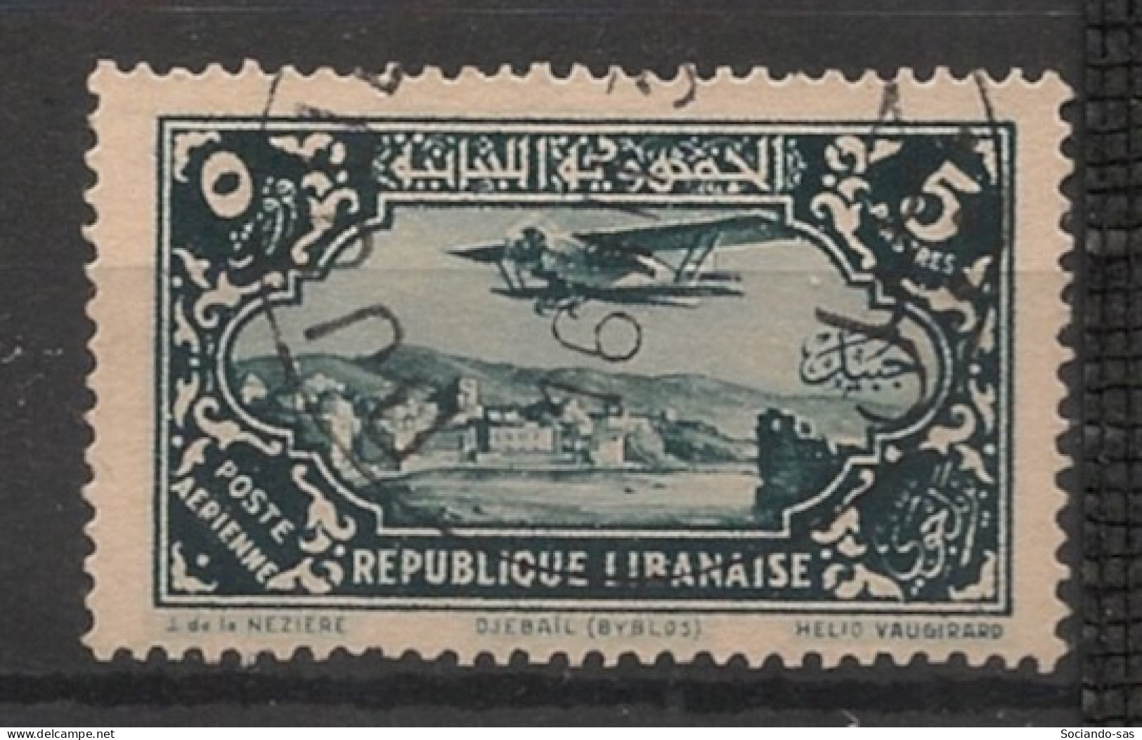GRAND LIBAN - 1930-31 - Poste Aérienne PA N°YT. 43 - Avion 5pi Vert-noir - Oblitéré / Used - Oblitérés