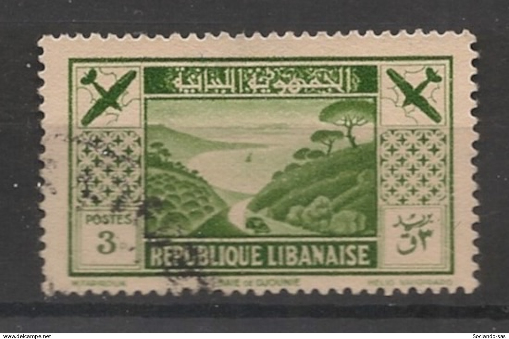 GRAND LIBAN - 1936 - Poste Aérienne PA N°YT. 52 - Avion 3pi Vert-jaune - Oblitéré / Used - Used Stamps