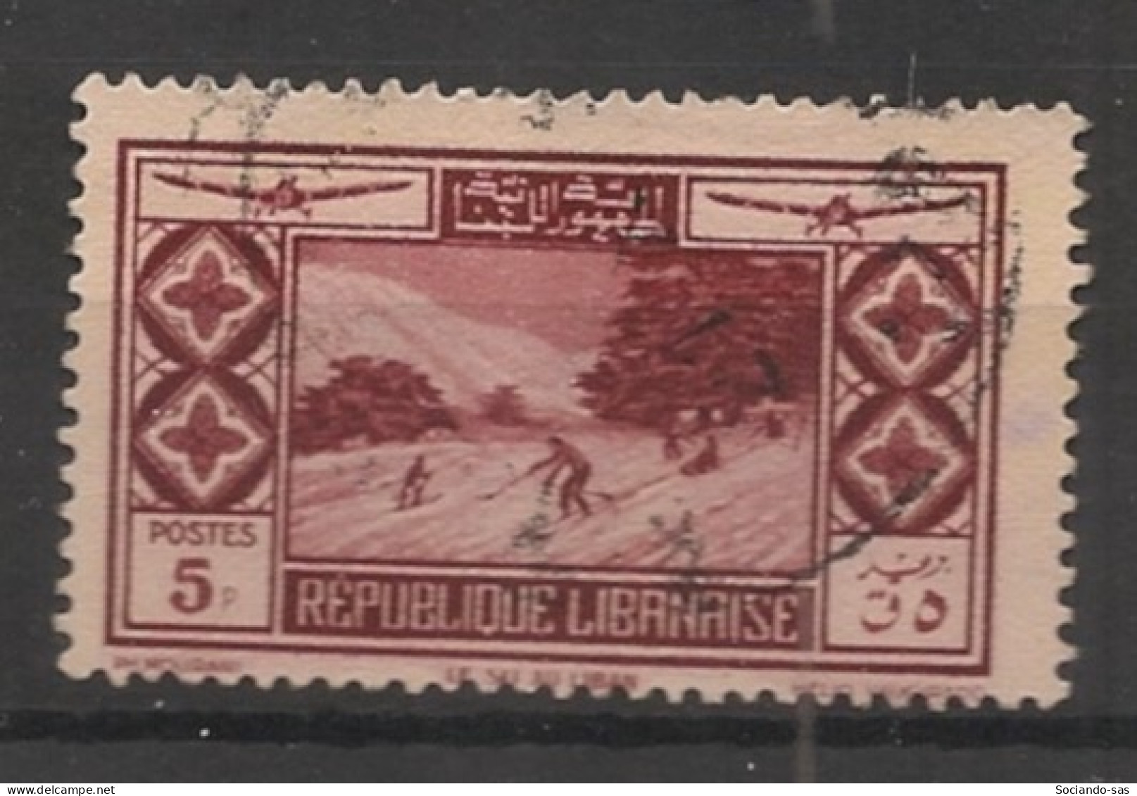 GRAND LIBAN - 1936 - Poste Aérienne PA N°YT. 53 - Avion 5pi Brun-carminé - Oblitéré / Used - Oblitérés