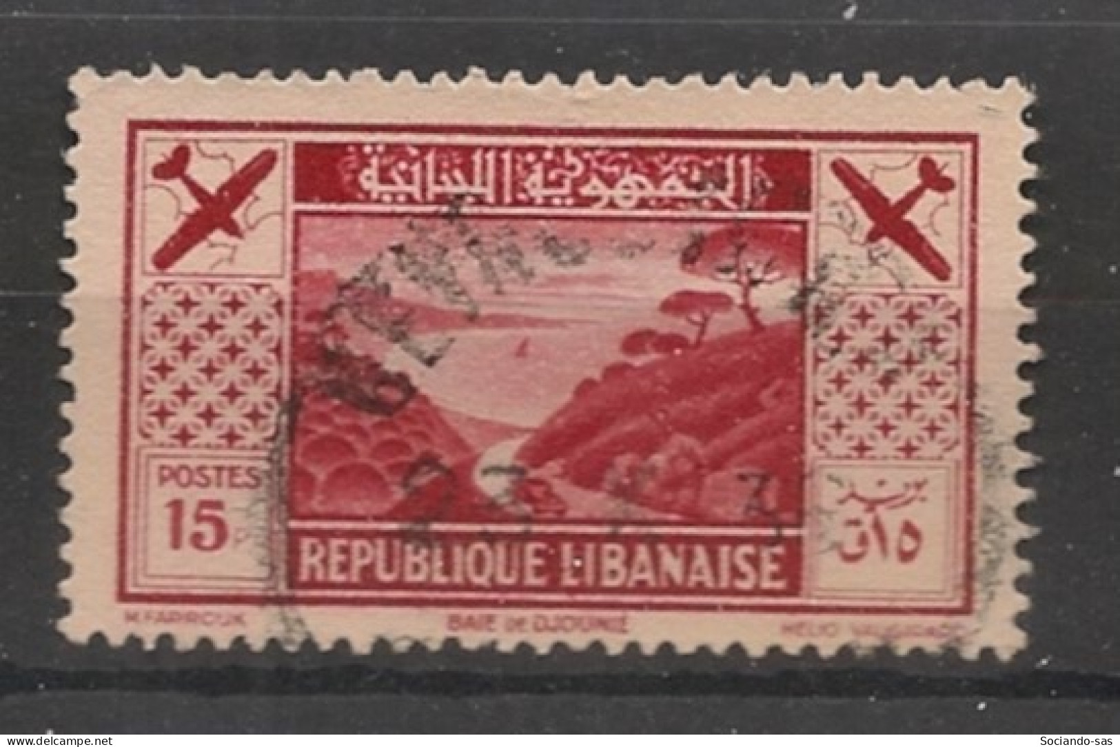 GRAND LIBAN - 1936 - Poste Aérienne PA N°YT. 55 - Avion 15pi Rouge Carminé - Oblitéré / Used - Oblitérés