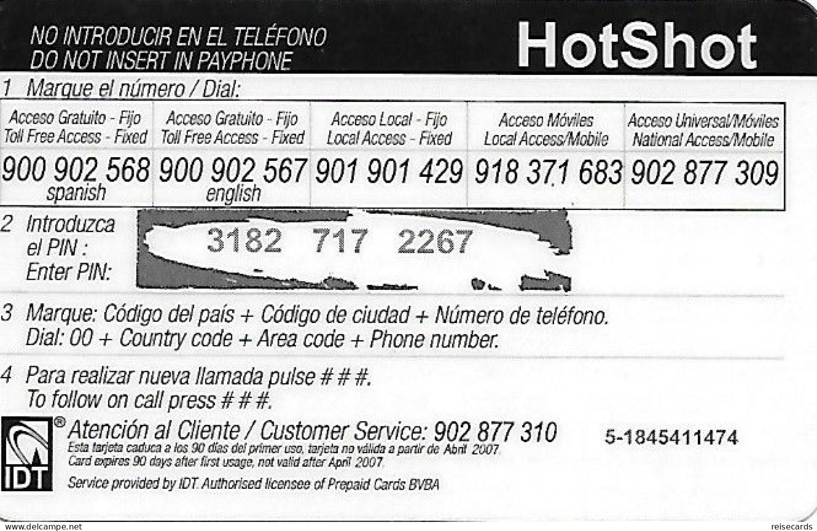 Spain: Prepaid IDT - HotShot 04.07 - Autres & Non Classés