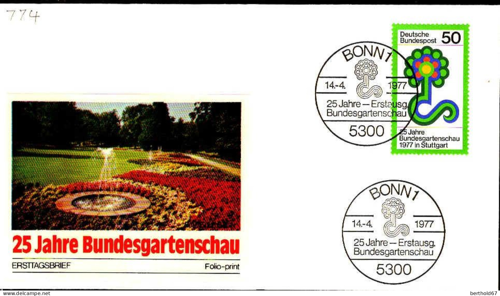 RFA Poste Obl Yv: 774 Mi:927 Bundesgartenschau Stuttgart (TB Cachet à Date) Fdc Bonn 14-4-77 - 1971-1980