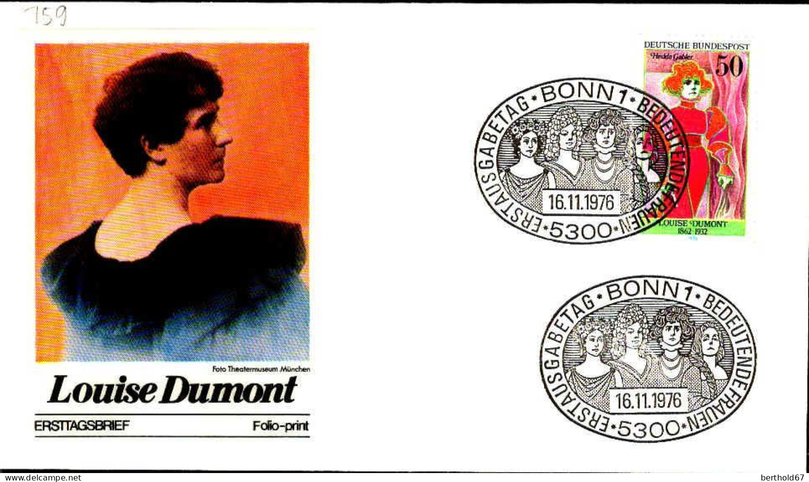 RFA Poste Obl Yv: 759 Mi:910 Louise Dumont (TB Cachet à Date) Fdc Bonn 16-11-76 - 1971-1980
