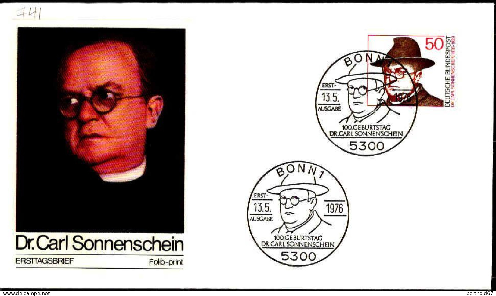 RFA Poste Obl Yv: 741 Mi:892 Dr.Carl Sonnenschein Prêtre Catholique (TB Cachet à Date) Fdc Bonn 13-5-76 - 1971-1980