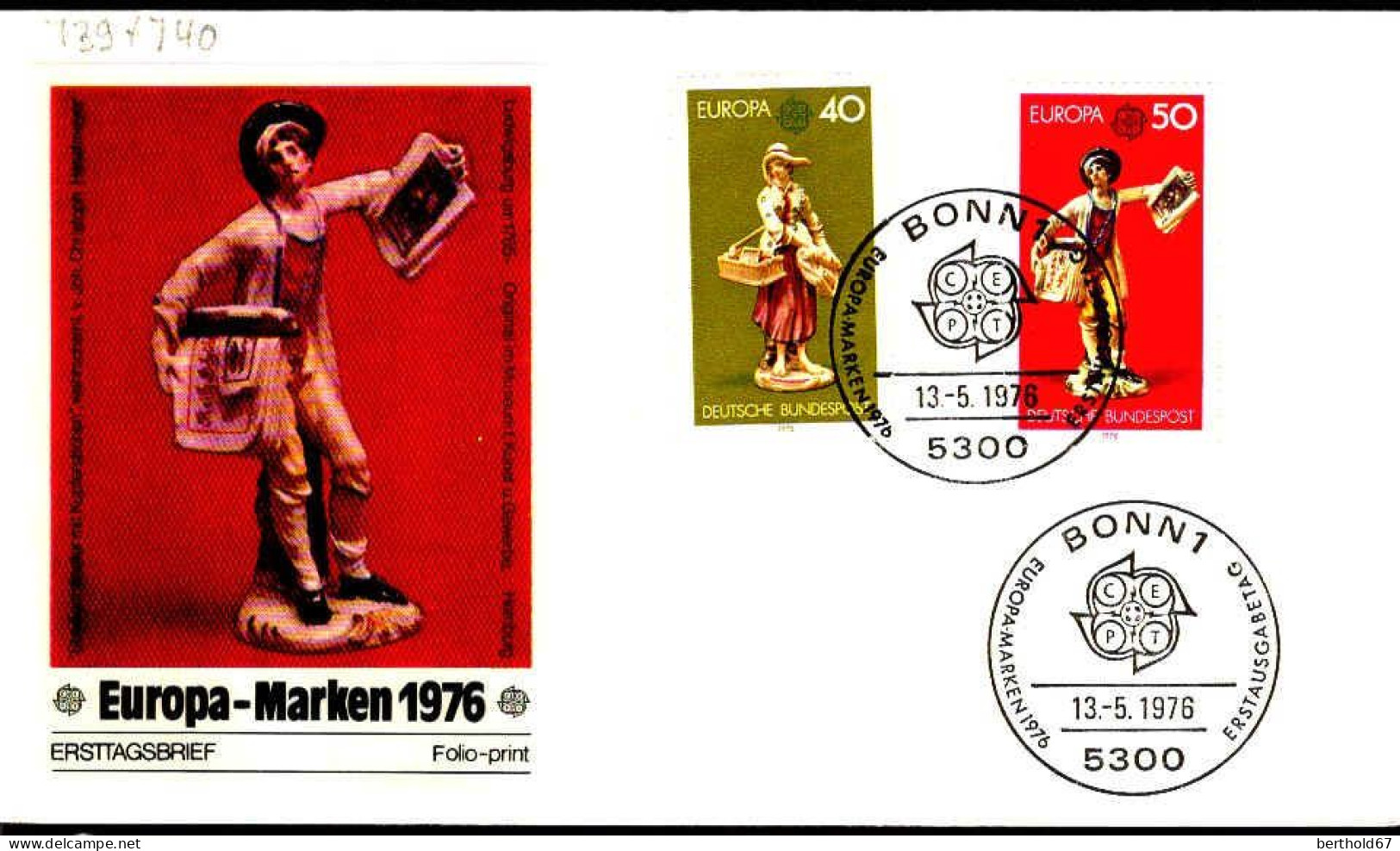 RFA Poste Obl Yv: 739/740 Europa Cept Porcelaine De Ludwigsburg (TB Cachet à Date) Fdc Bonn 13-5-76 - 1971-1980