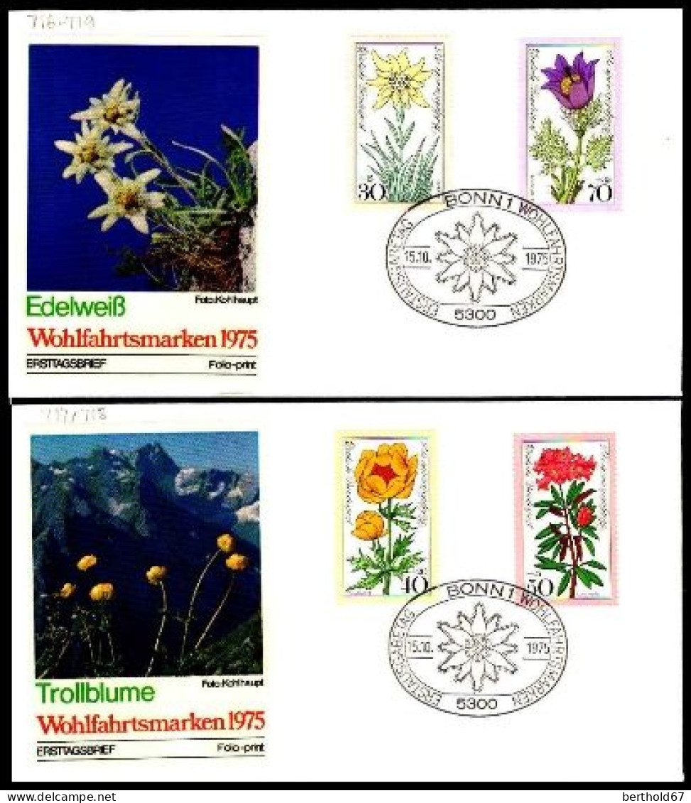 RFA Poste Obl Yv: 716/719 Wohlfahrtsmarke Fleurs Des Alpes (TB Cachet à Date) Fdc Bonn 15-10-75 - 1971-1980