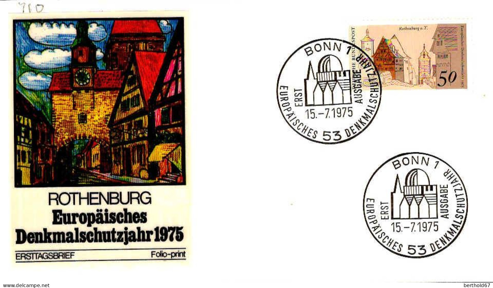 RFA Poste Obl Yv: 710 Mi:861 Denkmalschutzjahr Rothenburg O.T. (TB Cachet à Date) Fdc Bonn 15-7-75 - 1971-1980