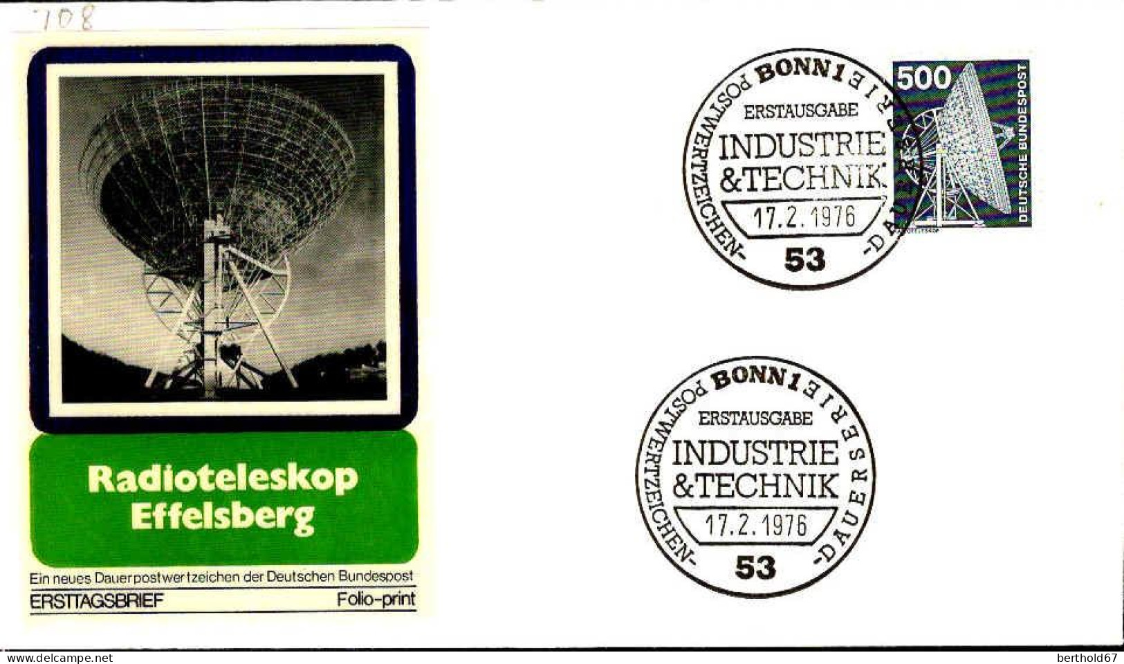 RFA Poste Obl Yv: 708 Mi:859 Radioteleskop (TB Cachet à Date) Fdc Bonn 17-2-76 - 1971-1980
