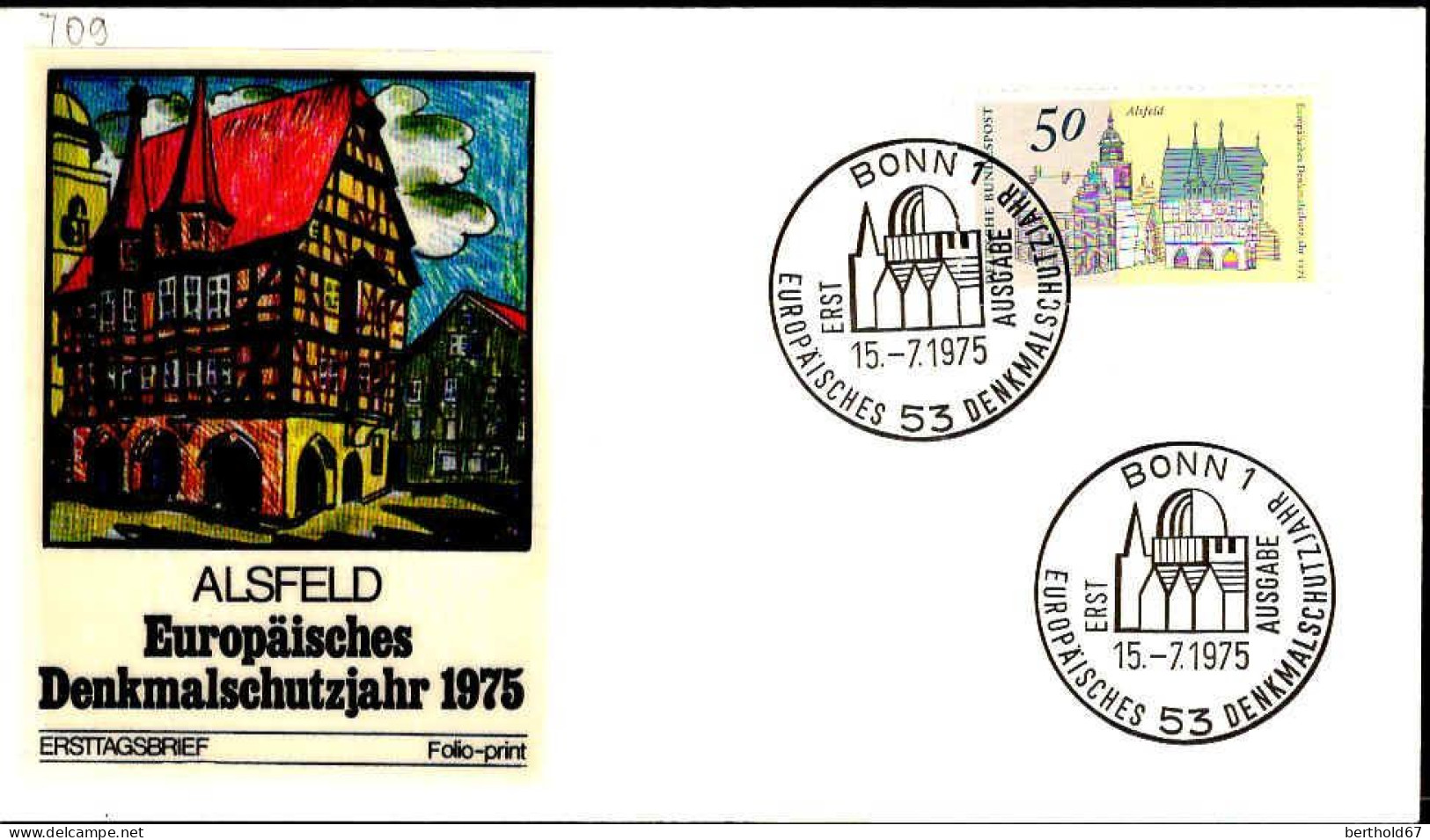 RFA Poste Obl Yv: 709 Mi:860 Denkmalschutzjahr Alsfeld Europäisches (TB Cachet à Date) Fdc Bonn 15-7-75 - 1971-1980