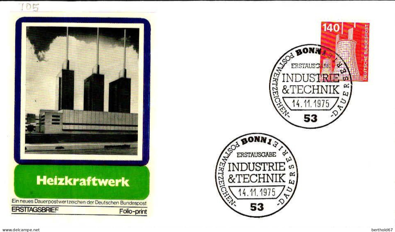 RFA Poste Obl Yv: 705 Mi:856 Heizkraftwerk (TB Cachet à Date) Fdc Bonn 14-11-75 - 1971-1980