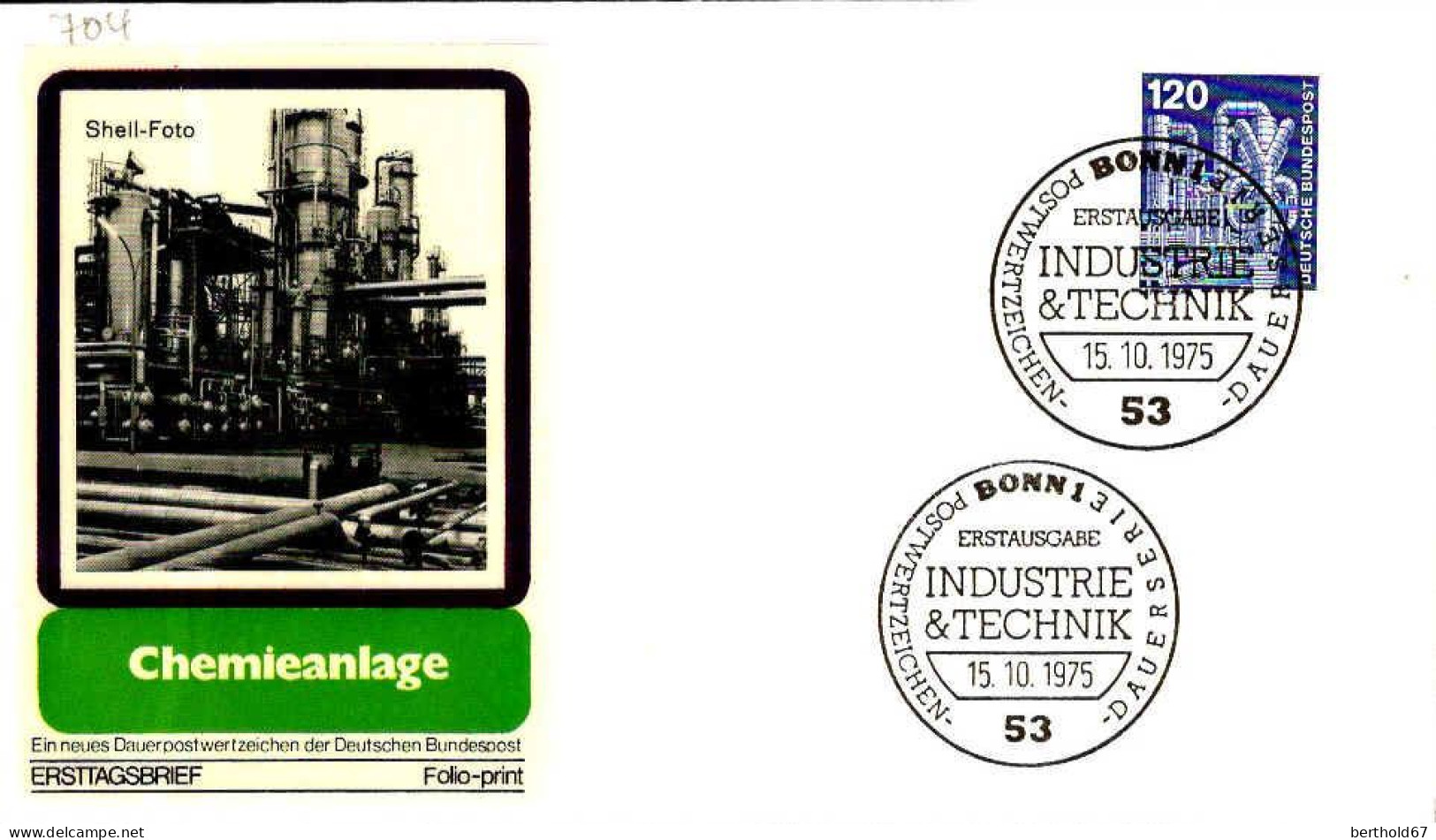 RFA Poste Obl Yv: 704 Mi:855 Chemieanlage (TB Cachet à Date) Fdc Bonn 15-10-75 - 1971-1980