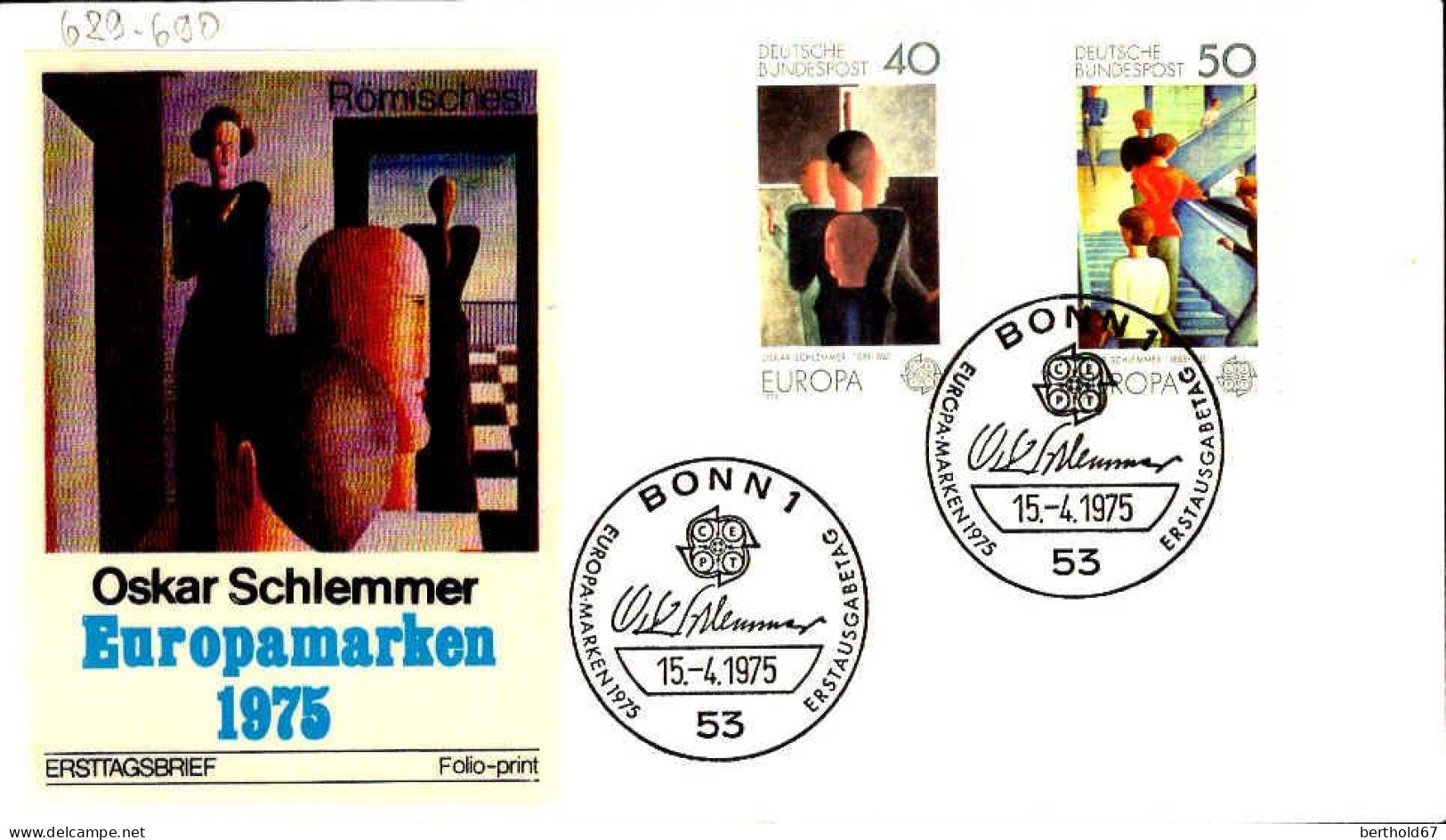 RFA Poste Obl Yv: 689/690 Europa Cept Tableaux De Oskar Schlemmer (TB Cachet à Date) Fdc Bonn 15-4-75 - 1971-1980