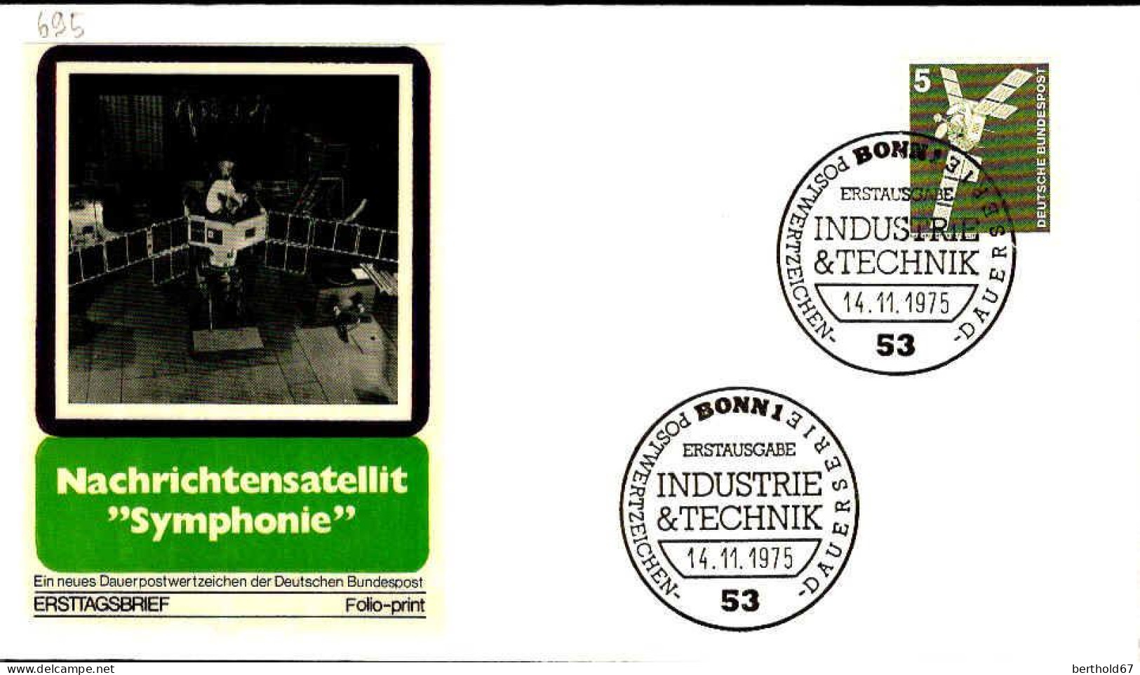 RFA Poste Obl Yv: 695 Mi:846 Nachrichtensatellit (TB Cachet à Date) Fdc Bonn 14-11-75 - 1971-1980