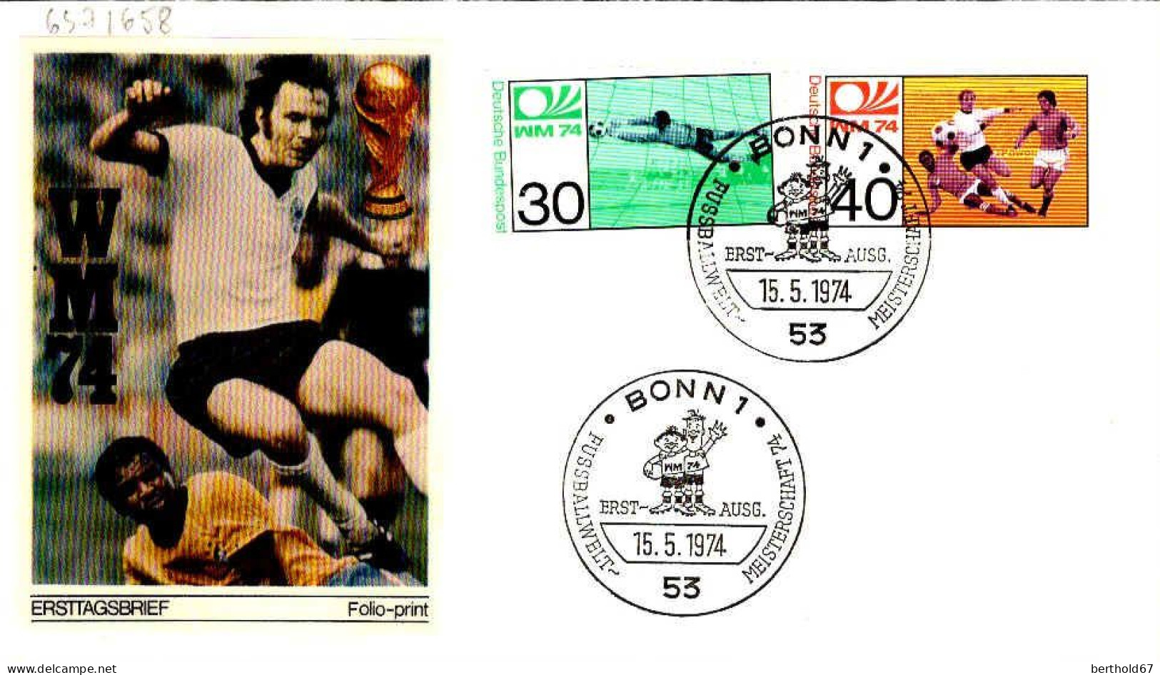 RFA Poste Obl Yv: 657/658 Coupe Du Monde De Football Allemagne (TB Cachet à Date) Fdc Bonn 15-5-74 - 1971-1980