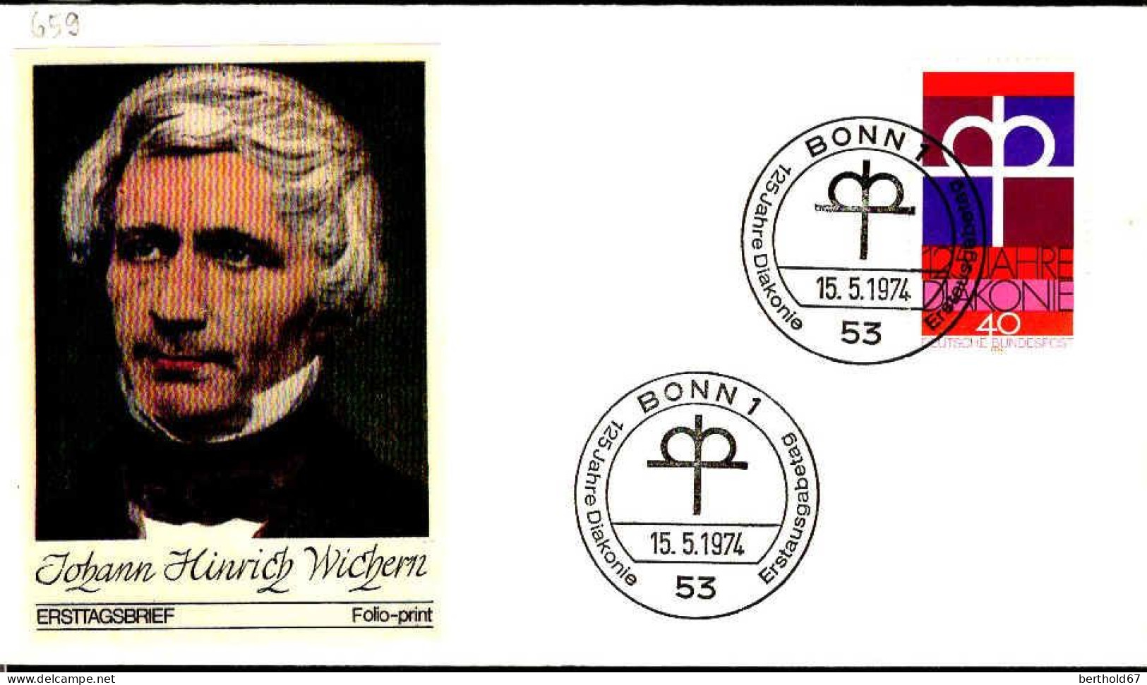 RFA Poste Obl Yv: 659 Mi:810 Diakonie (TB Cachet à Date) Fdc Bonn 15-5-74 - 1971-1980