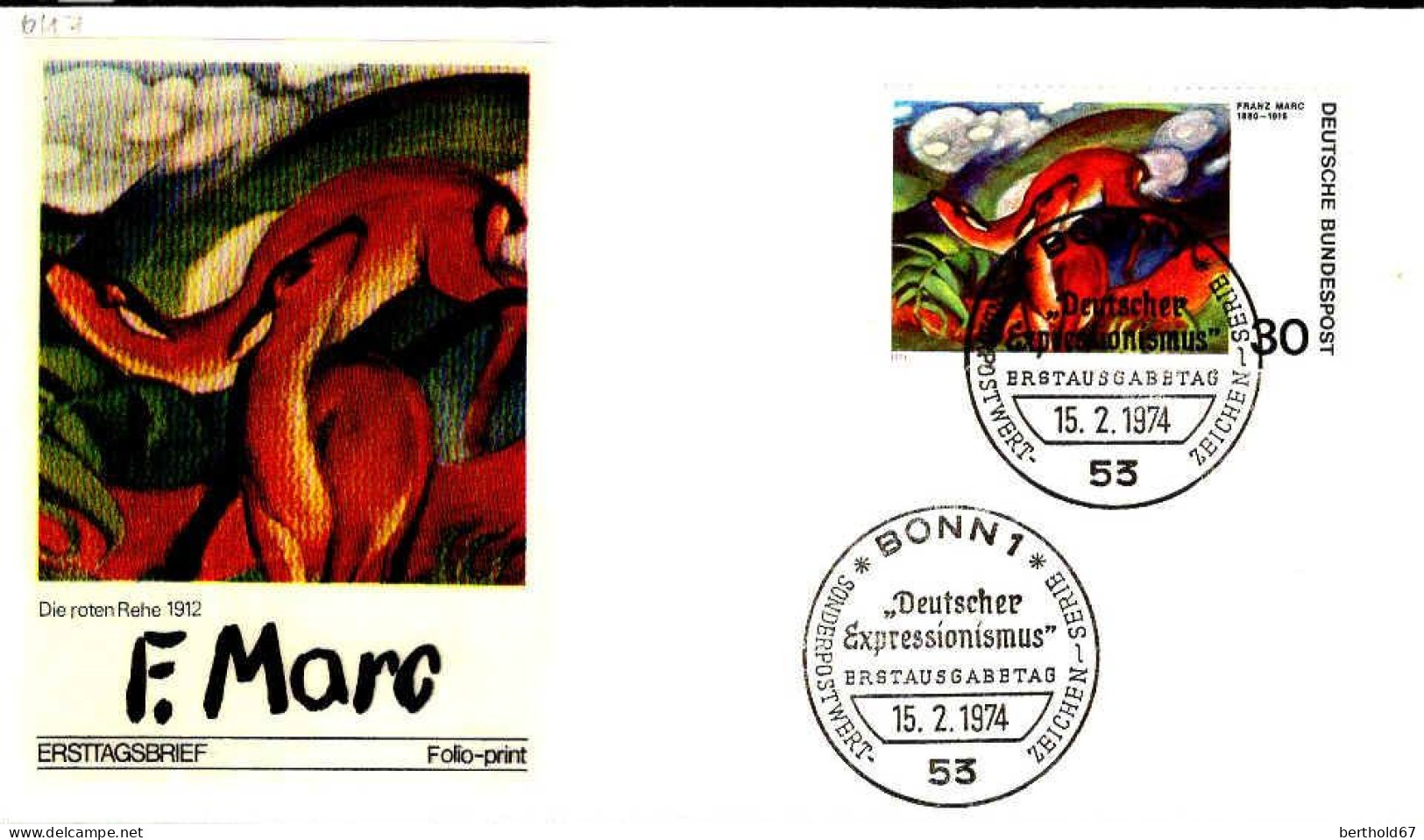 RFA Poste Obl Yv: 647 Mi:798 Franz Marc Les Chevreuils Rouges (TB Cachet à Date) Fdc Bonn 15-2-74 - 1971-1980