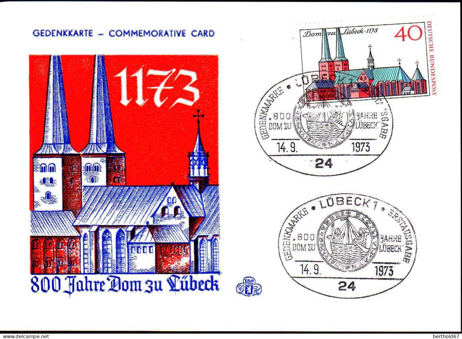 RFA Poste Obl Yv: 629 Mi:779 Dom Zu Lübeck Fdc 14-9-1973 - 1971-1980