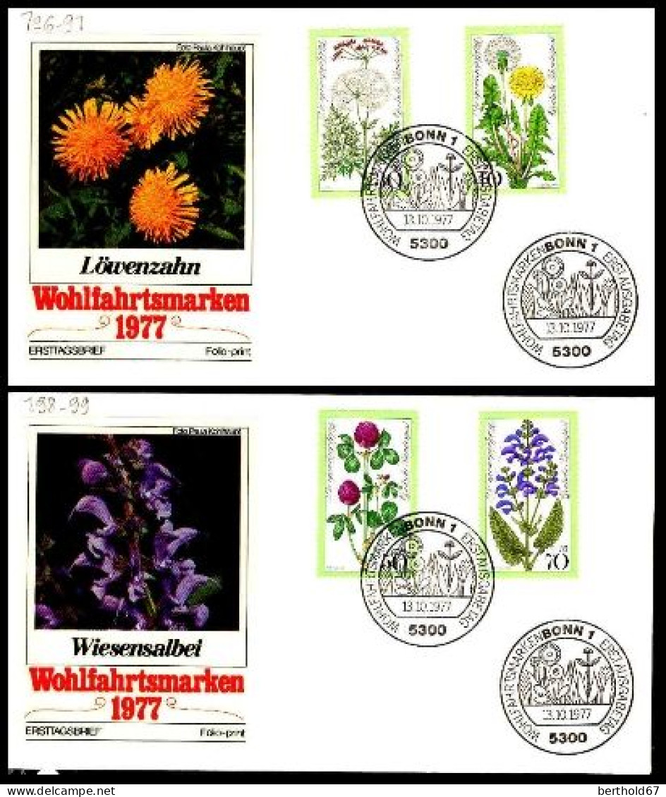 RFA Poste Obl Yv: 796/799 Wohlfahrtsmarke Fleurs Des Près (TB Cachet à Date) Fdc Bonn 13-10-77 - 1971-1980