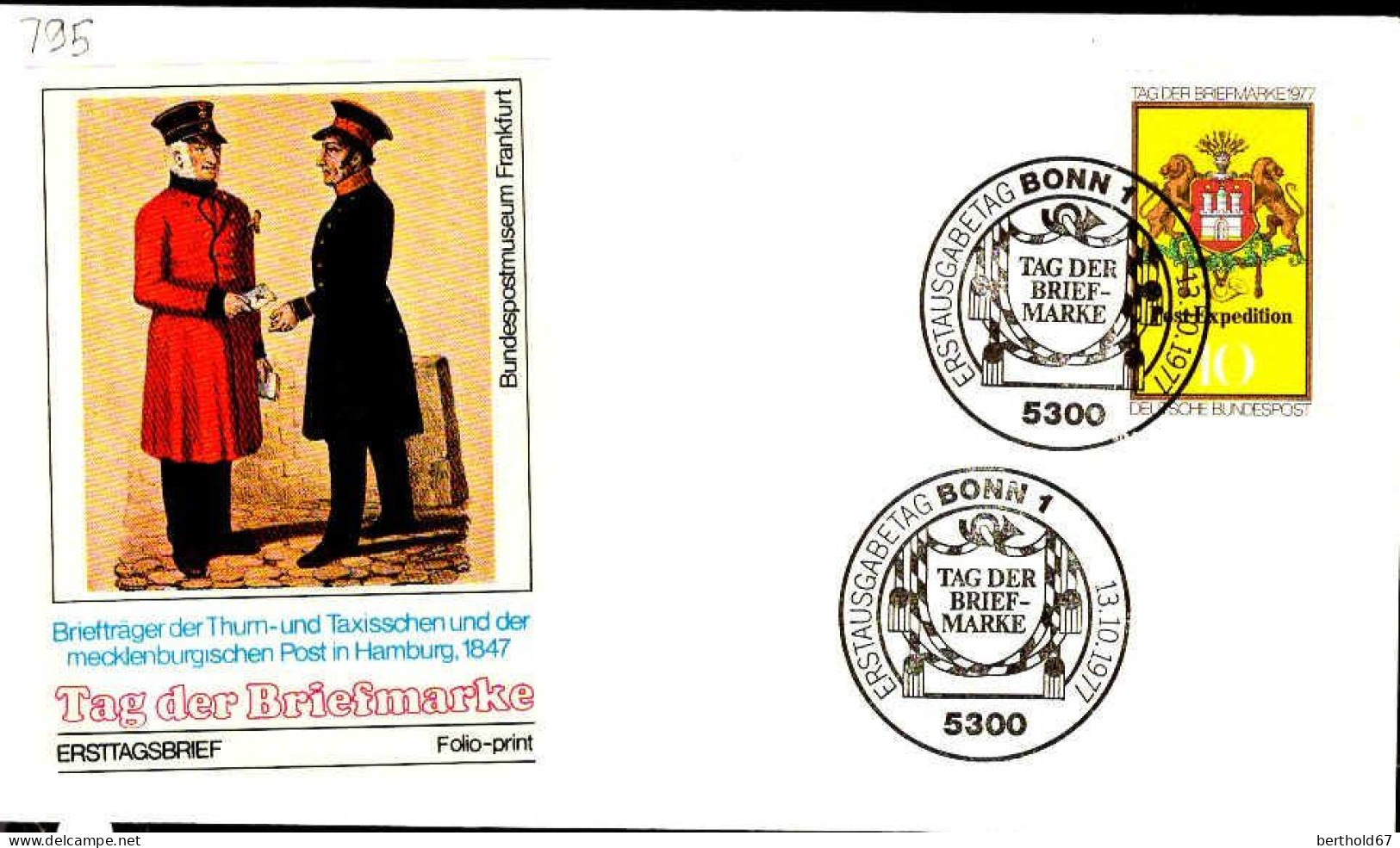 RFA Poste Obl Yv: 795 Mi:948 Tag Der Briefmarke Post-Expedition (TB Cachet à Date) Fdc Bonn 13-10-77 - 1971-1980