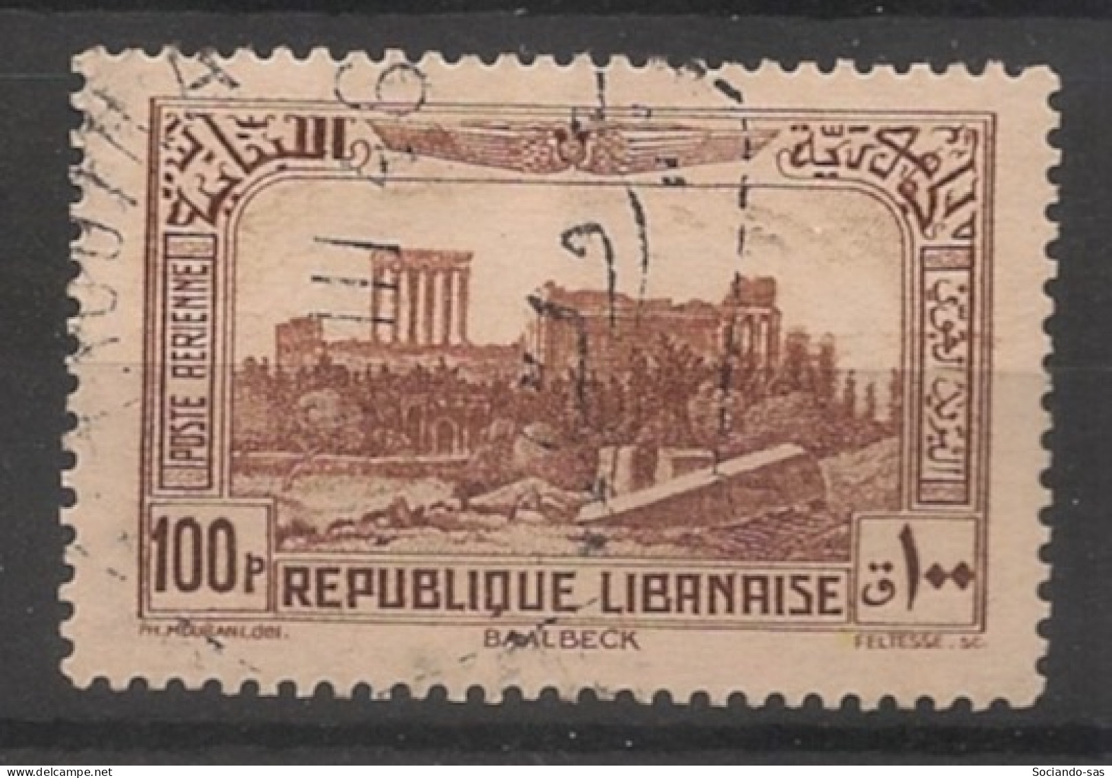GRAND LIBAN - 1937-40 - Poste Aérienne PA N°YT. 74 - Baalbeck 100pi Brun - Oblitéré / Used - Used Stamps