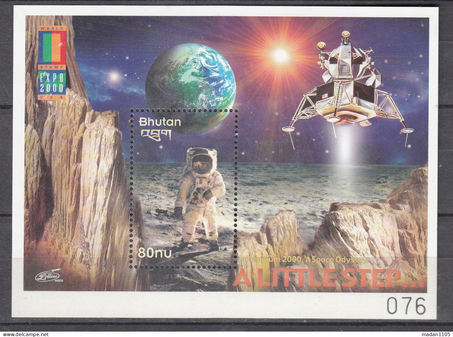 BHUTAN, 2000, International Stamp Exhibition "WORLD STAMP EXPO 2000" - Anaheim, California, USA - Space, MS, MNH, (**) - Bhutan