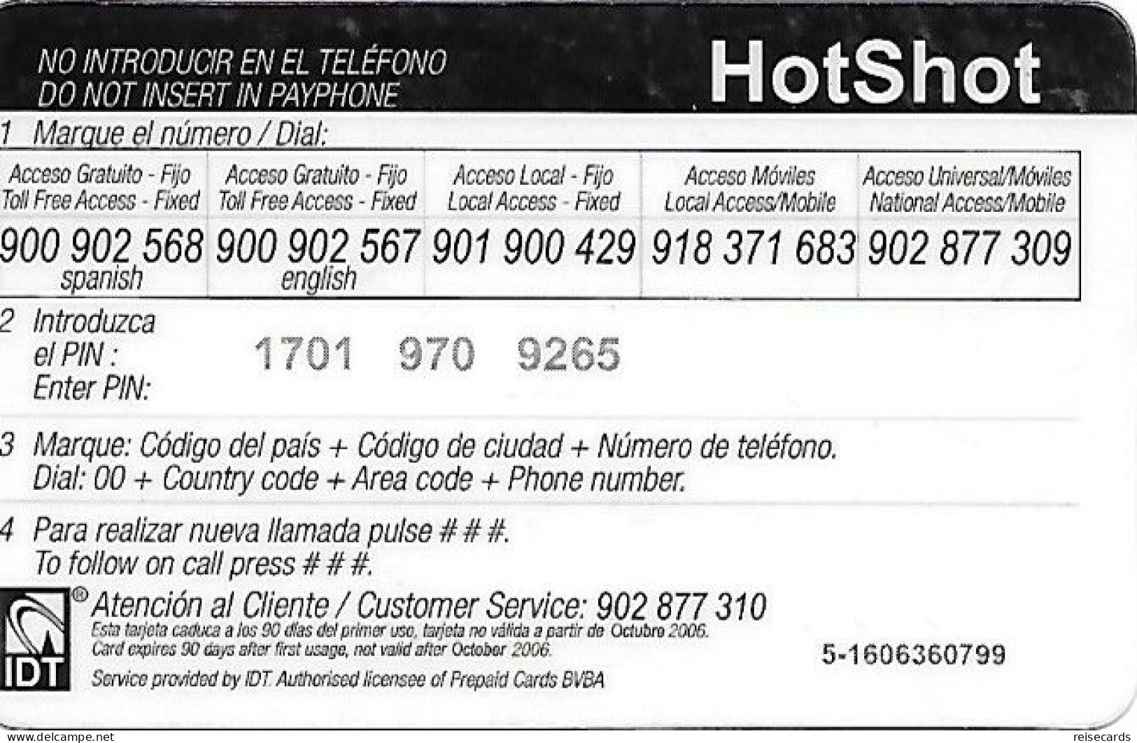 Spain: Prepaid IDT - HotShot 10.06 - Autres & Non Classés