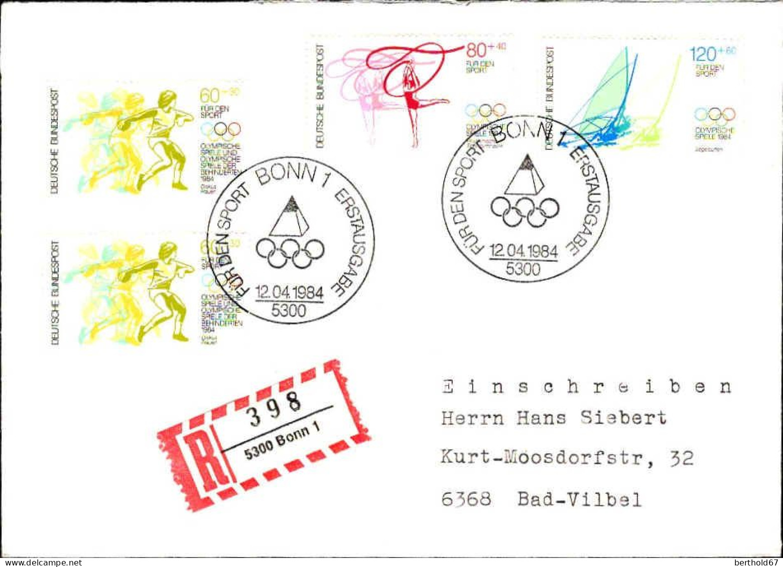 RFA Poste Obl Yv:1038/1040 Für Den Sport Disque Gymnastique & Voile Fdc 12-04-1984 Einschreiben - 1981-1990