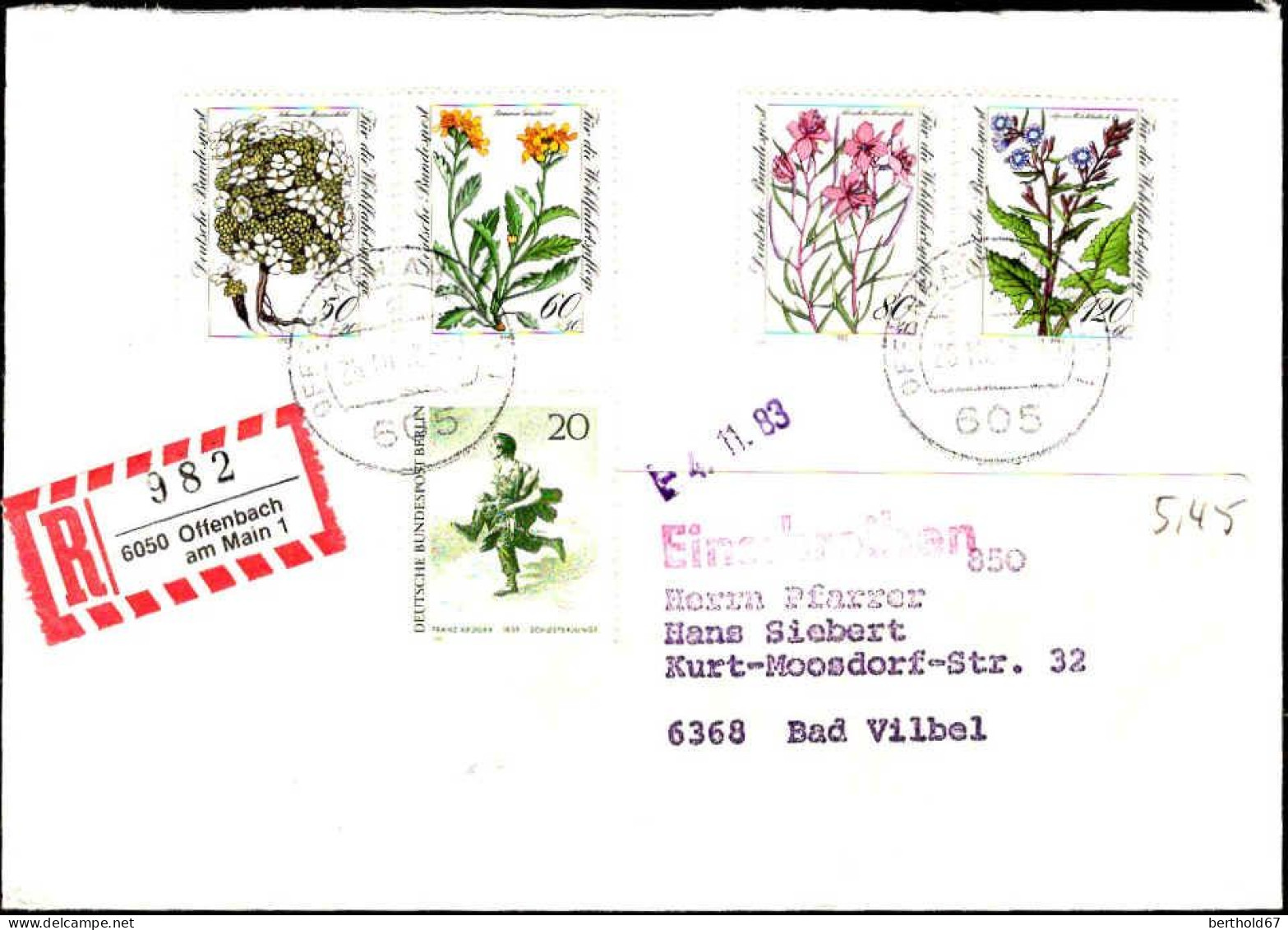 RFA Poste Obl Yv:1020/1023 Wohlfahrtspflege Fleurs Menacées Sur Enveloppe (TB Cachet Rond) - Gebraucht