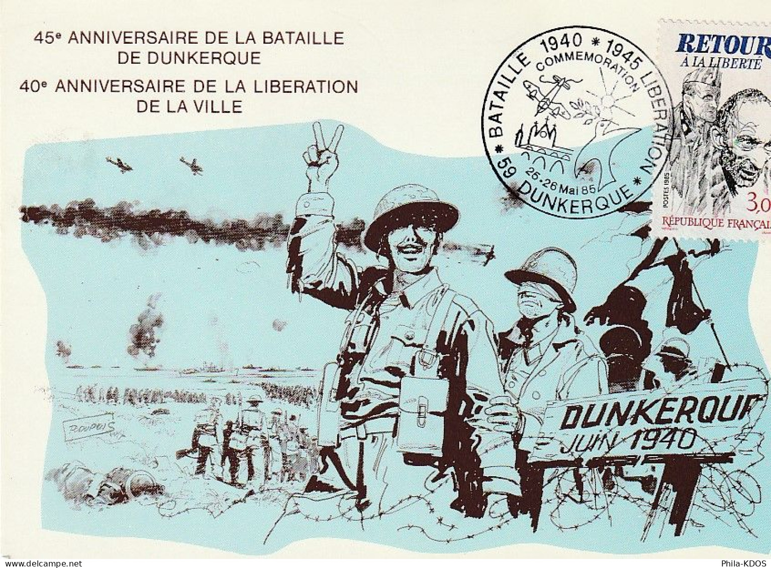 " 45 ANS DE LA BATAILLE DE DUNKERQUE " Sur Carte Commémorative De 1985 N° YT 2369 En Parfait état. CM à Saisir !!! - Guerre Mondiale (Seconde)