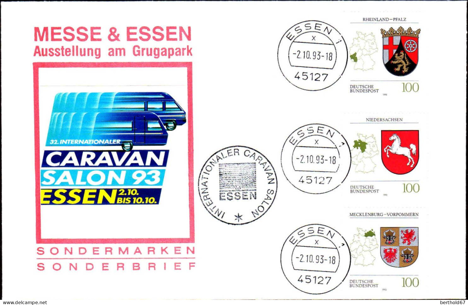 RFA Poste Obl Yv:1513-1518-1527 Caravan Salon 93 Essen 2-10-93 Lettre - Oblitérés