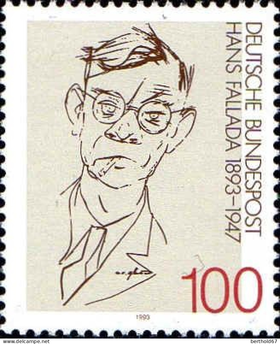 RFA Poste N** Yv:1514 Mi:1683 Hans Fallada 1893-1947 (Ecrivain) - Unused Stamps