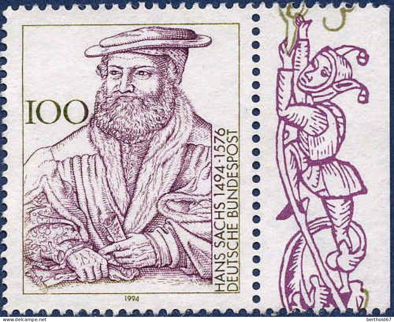 RFA Poste N* Yv:1595 Mi:1763 Hans Sachs Poète Bord De Feuille (sans Gomme) - Unused Stamps